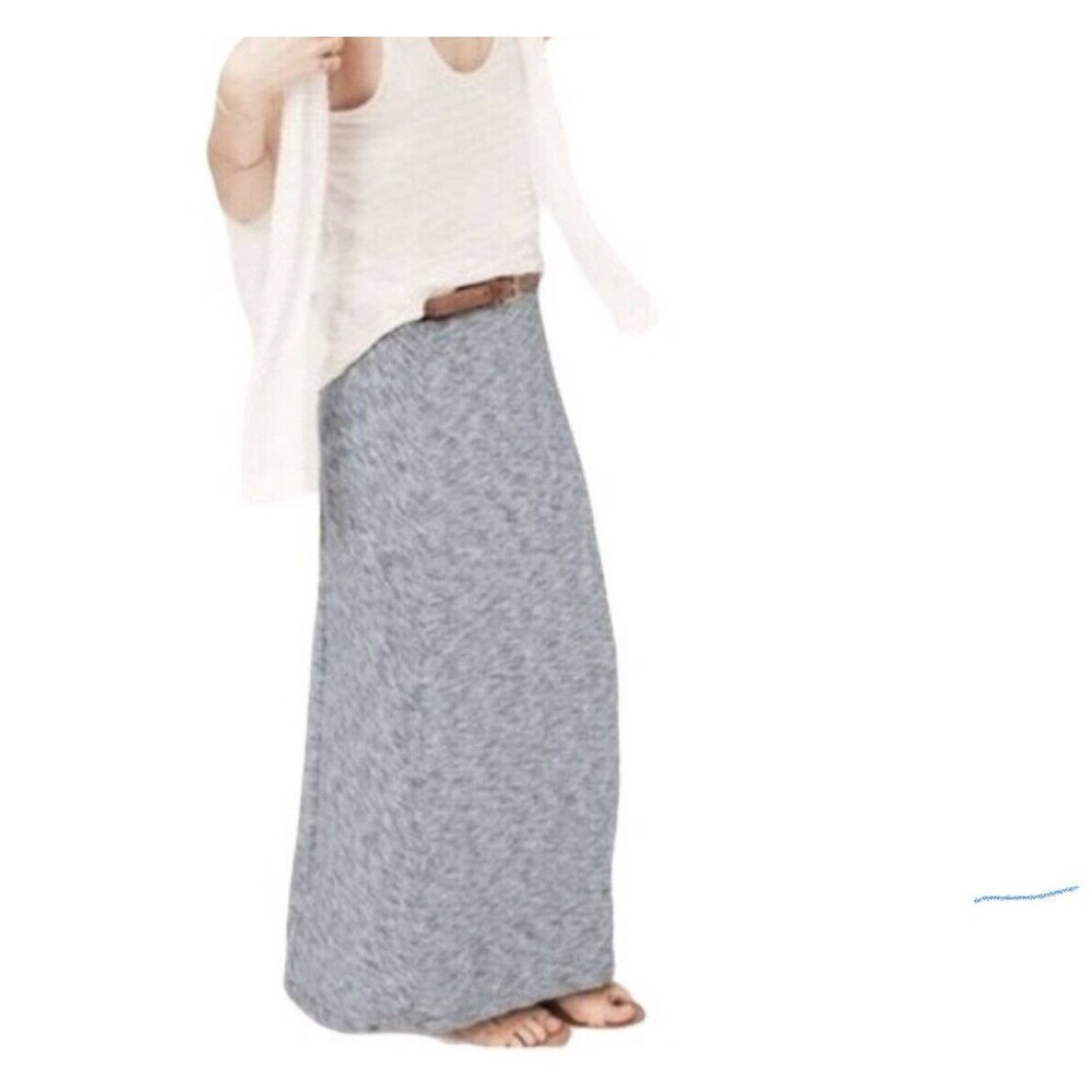 Lou & Grey XS Maxi Skirt Black Marled Pull On Comfort Lounge Long Knit Stretch